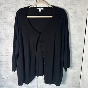 Roz & Ali black, button-down lightweight cardigan 3/4 sleeve modest cover-up